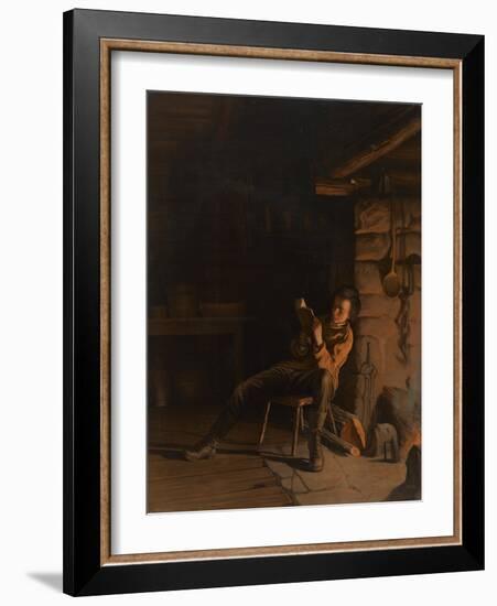 The Boyhood of Lincoln. (An Evening in the Log Hut.), 1868 (Chromolithograph on Paper on Board)-Eastman Johnson-Framed Giclee Print