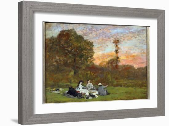 The Breakfast on the Grass 'Painting by Eugene Louis Boudin (1824-1898) 1866 Sun. 0,17X0,25 M Paris-Eugene Louis Boudin-Framed Giclee Print