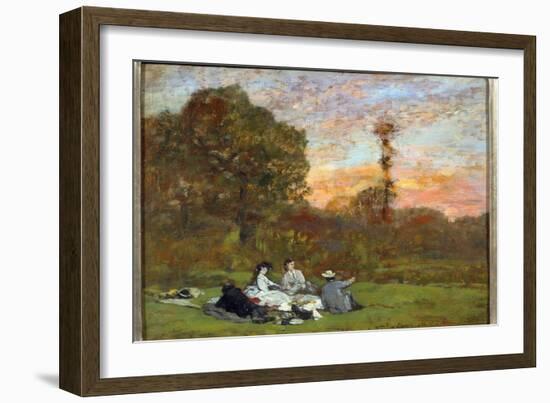 The Breakfast on the Grass 'Painting by Eugene Louis Boudin (1824-1898) 1866 Sun. 0,17X0,25 M Paris-Eugene Louis Boudin-Framed Giclee Print