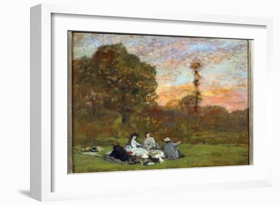 The Breakfast on the Grass 'Painting by Eugene Louis Boudin (1824-1898) 1866 Sun. 0,17X0,25 M Paris-Eugene Louis Boudin-Framed Giclee Print