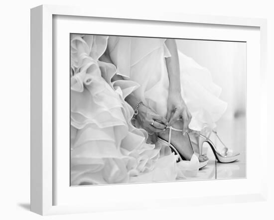 The Bride is Putting on Her Shoes for the Wedding Day-szefei-Framed Photographic Print