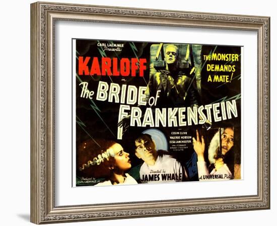 The Bride of Frankenstein, Boris Karloff, Elsa Lanchester, Colin Clive, Valerie Hobson, 1935-null-Framed Art Print