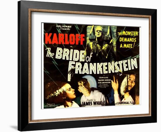 The Bride of Frankenstein, Boris Karloff, Elsa Lanchester, Colin Clive, Valerie Hobson, 1935-null-Framed Art Print