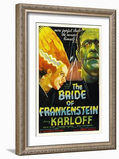 THE BRIDE OF FRANKENSTEIN, from left: Elsa Lanchester, Boris Karloff, 1935-null-Framed Art Print