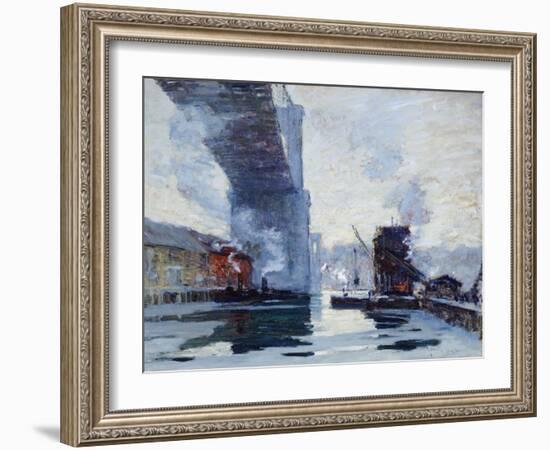 The Bridge, 1914 (Oil on Canvas)-Jonas Lie-Framed Giclee Print