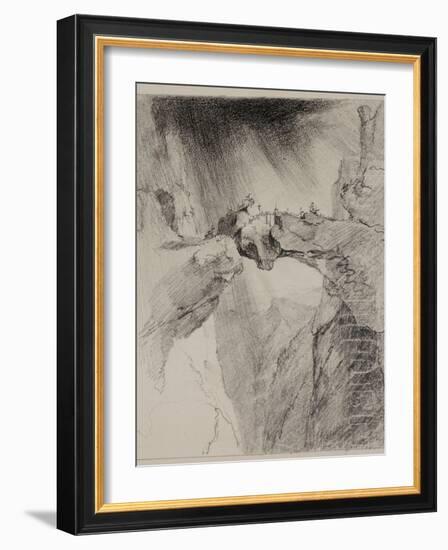 The Bridge of Fear, 1827 (Graphite Pencil & Black Crayon on Off-White Wove Paper)-Thomas Cole-Framed Giclee Print