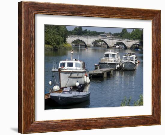 The Bridge Over the Thames With Pleasure Boats in the Foreground, Richmond, Surrey, England, Uk-null-Framed Photographic Print