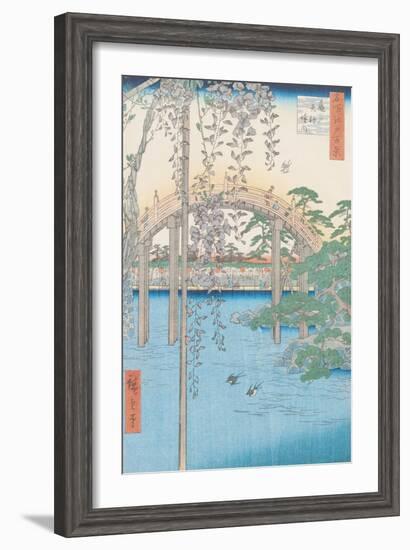 The Bridge with Wisteria or Kameido Tenjin Keidai, Plate 57 from "100 Views of Edo," 1856-Ando Hiroshige-Framed Giclee Print