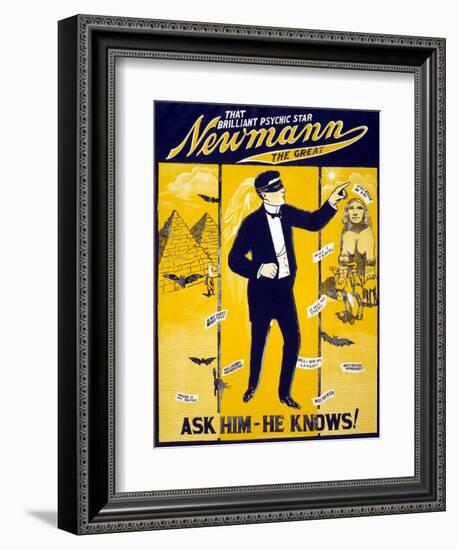 The Brilliant Psychic Star, Newmann the Great, George Newmann, Hypnotist, and Stage Magician, 1928-null-Framed Art Print