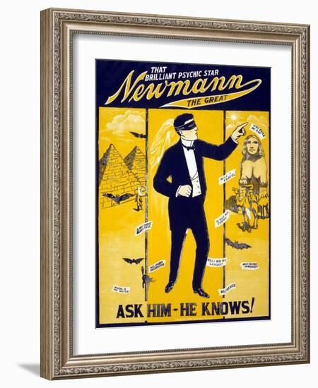 The Brilliant Psychic Star, Newmann the Great, George Newmann, Hypnotist, and Stage Magician, 1928-null-Framed Art Print