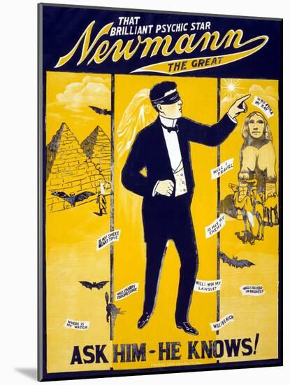 The Brilliant Psychic Star, Newmann the Great, George Newmann, Hypnotist, and Stage Magician, 1928-null-Mounted Art Print