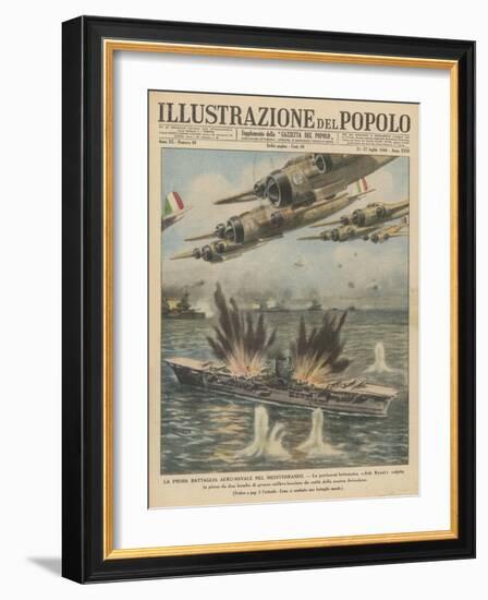 The British Aircraft-Carrier "Ark Royal" is Attacked by Waves of Italian Warplanes-null-Framed Photographic Print