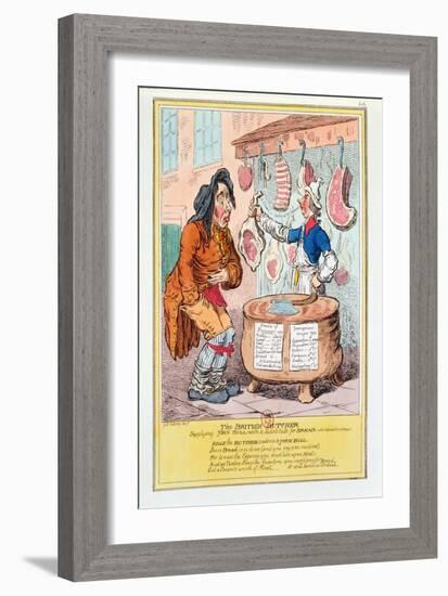 The British Butcher Supplying John Bull with a Substitute for Bread', 1795 (Colour Litho)-James Gillray-Framed Giclee Print