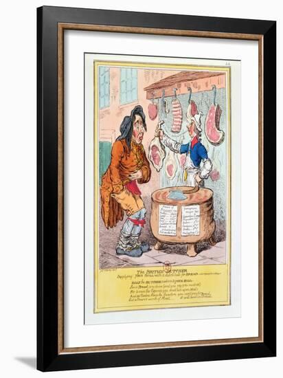 The British Butcher Supplying John Bull with a Substitute for Bread', 1795 (Colour Litho)-James Gillray-Framed Giclee Print