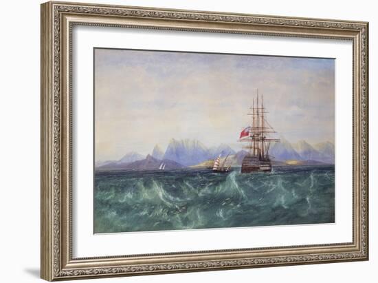 The British Fleet Surrounded by Flying Fish off Ceylon (W/C on Paper)-Andrew Nicholl-Framed Giclee Print