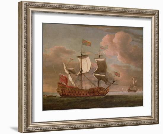 The British Man-O'-War `The Royal James' Flying the Royal Ensign Off a Coast-Willem Van De, The Younger Velde-Framed Giclee Print