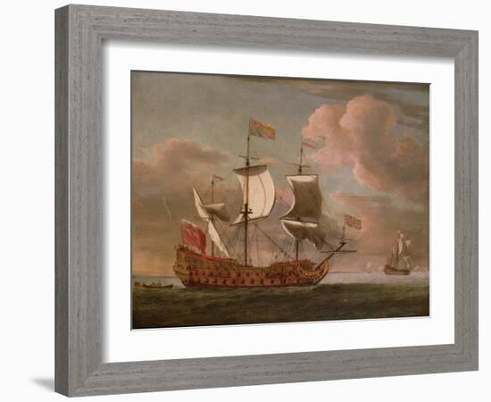 The British Man-O'-War `The Royal James' Flying the Royal Ensign Off a Coast-Willem Van De, The Younger Velde-Framed Giclee Print