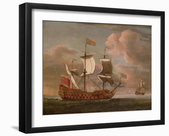 The British Man-O'-War `The Royal James' Flying the Royal Ensign Off a Coast-Willem Van De, The Younger Velde-Framed Giclee Print
