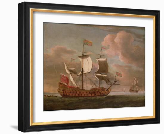 The British Man-O'-War `The Royal James' Flying the Royal Ensign Off a Coast-Willem Van De, The Younger Velde-Framed Giclee Print