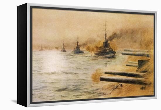 The British Second Division of Battleships Fire on the Germans at the Battle of Jutland-William Lionel Wyllie-Framed Premier Image Canvas