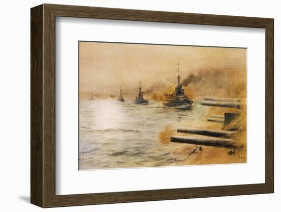 The British Second Division of Battleships Fire on the Germans at the Battle of Jutland-William Lionel Wyllie-Framed Photographic Print