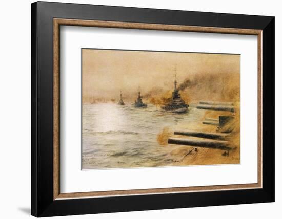 The British Second Division of Battleships Fire on the Germans at the Battle of Jutland-William Lionel Wyllie-Framed Photographic Print