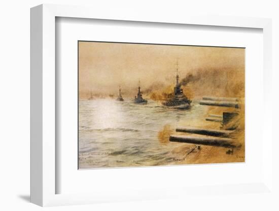 The British Second Division of Battleships Fire on the Germans at the Battle of Jutland-William Lionel Wyllie-Framed Photographic Print