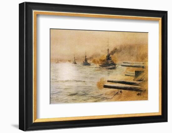 The British Second Division of Battleships Fire on the Germans at the Battle of Jutland-William Lionel Wyllie-Framed Photographic Print