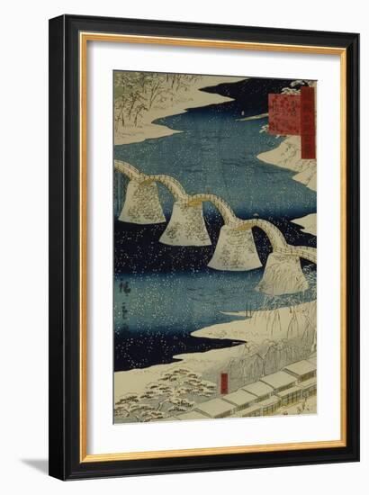 The Brocade Bridge in Snow-Ando Hiroshige-Framed Giclee Print