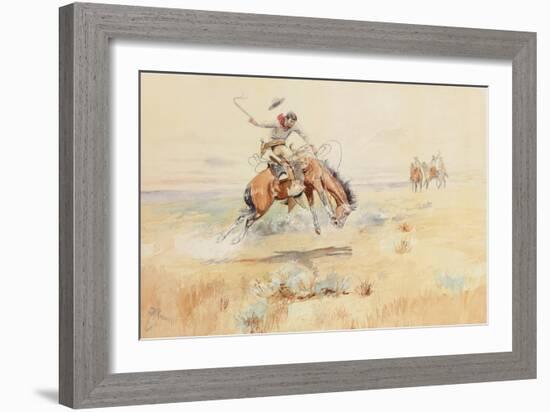 The Bronco Buster, 1894 (Watercolour and Pencil on Paper)-Charles Marion Russell-Framed Giclee Print