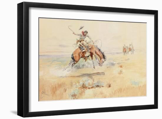 The Bronco Buster, 1894 (Watercolour and Pencil on Paper)-Charles Marion Russell-Framed Giclee Print