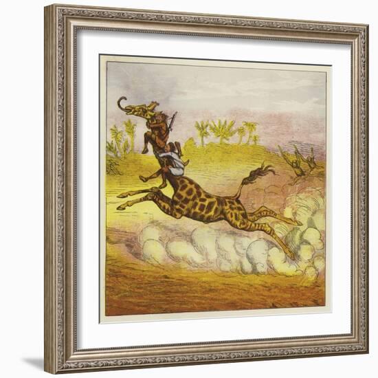 The Brothers Bold Escape the Gorillas by Riding a Giraffe-Ernest Henry Griset-Framed Giclee Print