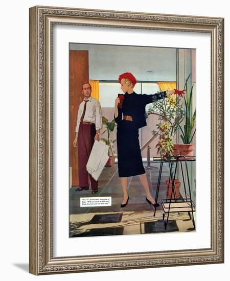 The Brute Next Door  - Saturday Evening Post "Leading Ladies", October 9, 1954 pg.22-Austin Briggs-Framed Giclee Print