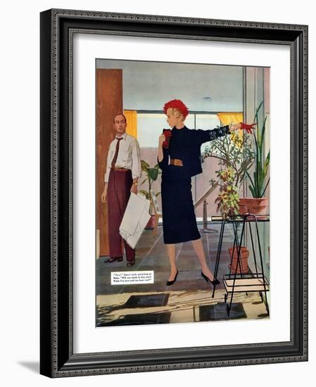 The Brute Next Door  - Saturday Evening Post "Leading Ladies", October 9, 1954 pg.22-Austin Briggs-Framed Giclee Print