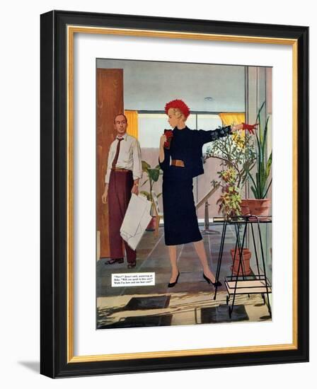 The Brute Next Door  - Saturday Evening Post "Leading Ladies", October 9, 1954 pg.22-Austin Briggs-Framed Giclee Print