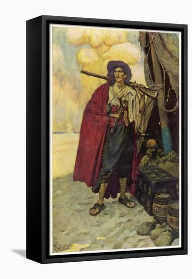 The Buccaneer, as He Lives on in Legend Waiting to be Re- Enacted by Errol Flynn or Burt Lancaster-Howard Pyle-Framed Premier Image Canvas