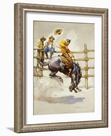 The Bucking Bronco, (Oil on Canvas)-Newell Convers Wyeth-Framed Giclee Print