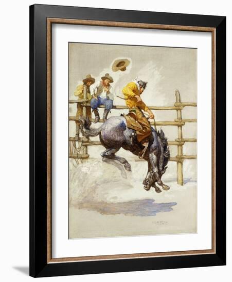 The Bucking Bronco, (Oil on Canvas)-Newell Convers Wyeth-Framed Giclee Print