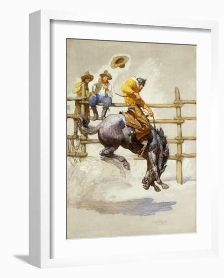 The Bucking Bronco, (Oil on Canvas)-Newell Convers Wyeth-Framed Giclee Print