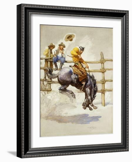 The Bucking Bronco, (Oil on Canvas)-Newell Convers Wyeth-Framed Giclee Print