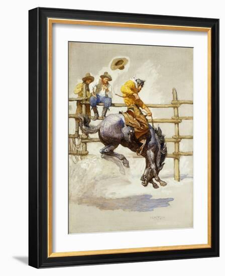 The Bucking Bronco, (Oil on Canvas)-Newell Convers Wyeth-Framed Giclee Print