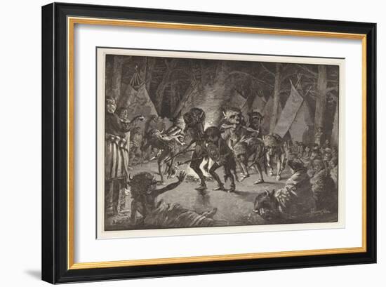 The Buffalo Dance, from Harper's Weekly, Pub 1887 (Engraving)-Frederic Remington-Framed Giclee Print