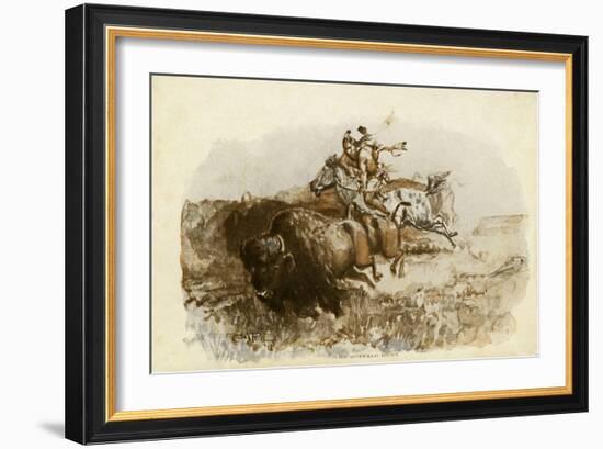 The Buffalo Hunt by C M Russell-Charles Marion Russell-Framed Giclee Print