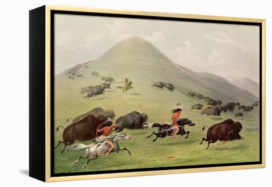 The Buffalo Hunt, C.1832 (Coloured Engraving)-George Catlin-Framed Premier Image Canvas