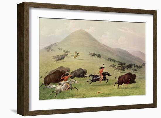 The Buffalo Hunt, C.1832 (Coloured Engraving)-George Catlin-Framed Giclee Print