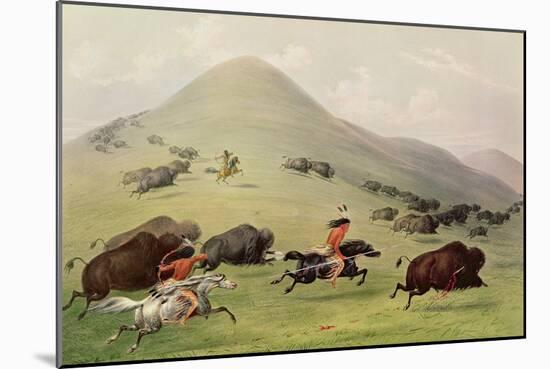 The Buffalo Hunt, C.1832 (Coloured Engraving)-George Catlin-Mounted Giclee Print