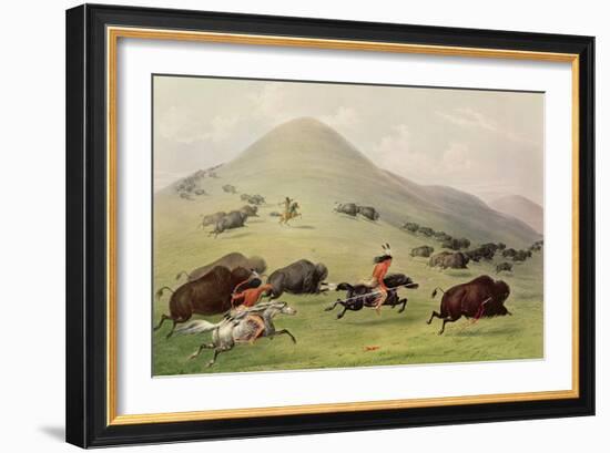 The Buffalo Hunt, C.1832 (Coloured Engraving)-George Catlin-Framed Giclee Print