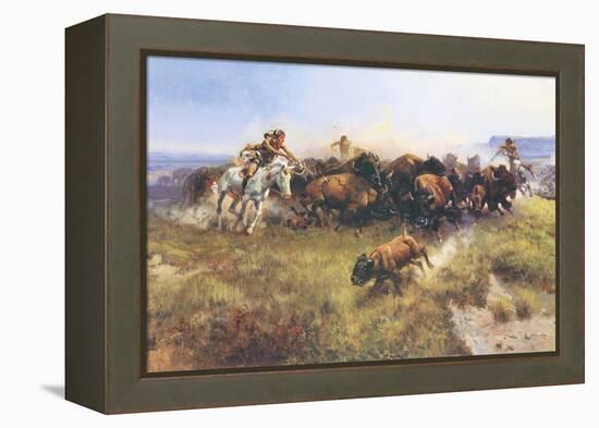 The Buffalo Hunt No. 39-Charles Marion Russell-Framed Stretched Canvas