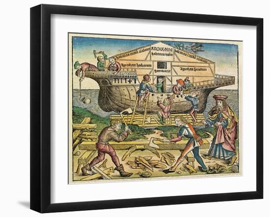 The Building of Noah's Ark, Published in the Nuremberg Chronicle, 1493-null-Framed Giclee Print
