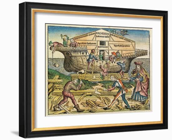 The Building of Noah's Ark, Published in the Nuremberg Chronicle, 1493-null-Framed Giclee Print